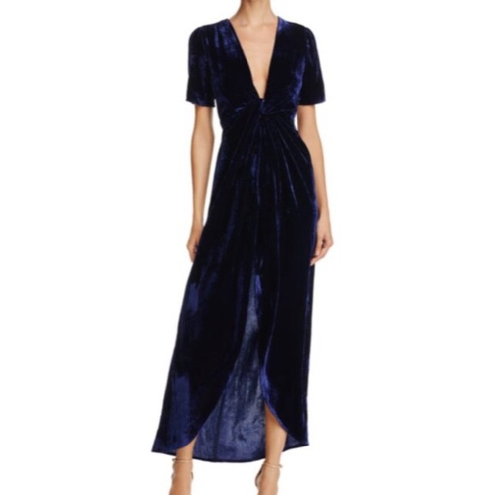 Navy Faux Velvet JOA Dress